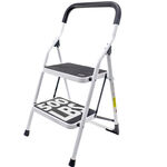 Metal Step Stool  - 2 Step Ladder -  Portable Folding Foot Stool - Non-Slip, Compact, 330lbs Capacity, Heavy Duty One Step Ladder for Kitchen, Bedroom, Bathroom - Lightweight & Foldable for Adults & Kids