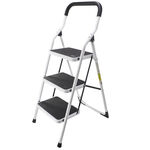 Metal Step Stool  - 3 Step Ladder -  Portable Folding Foot Stool - Non-Slip, Compact, 330lbs Capacity, Heavy Duty One Step Ladder for Kitchen, Bedroom, Bathroom - Lightweight & Foldable for Adults & Kids