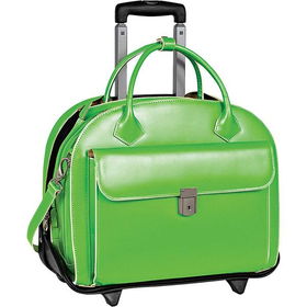 15.4" Glen Ellyn Green Italian Leather Detachable-Wheeled Ladies' Notebook Briefcase