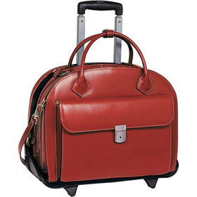 15.4" Glen Ellyn Red Italian Leather Detachable-Wheeled Ladies' Notebook Briefcaseglen 