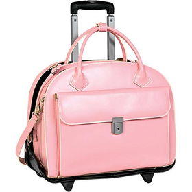 15.4" Glen Ellyn Pink Italian Leather Detachable-Wheeled Ladies' Notebook Briefcase