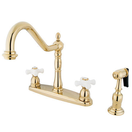 Kingston Brass Two Handle Centerset Deck Mount Kitchen Faucet with Brass Side Spray KB1752PXBS, Polished Brass