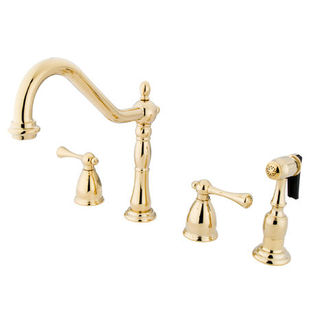 Kingston Brass Two Handle Widespread Deck Mount Kitchen Faucet with Brass Side Spray KB1792BLBS, Polished Brasskingston 