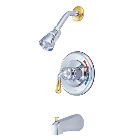 Kingston Brass Pressure Balance Tub & Shower Faucet KB634, Chrome with Polished Brass Accents