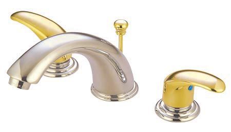 Kingston Brass Two Handle 8 in. to 16 in. Widespread Lavatory Faucet with Brass Pop-up Drain KB6969LL, Satin Nickel with Polished Brass Accents