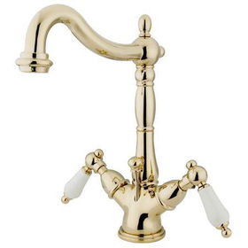 Kingston Brass Two Handle Centerset Deck Mount Lavatory Faucet with Brass Pop-up Drain KS1432PL, Polished Brasskingston 