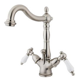 Kingston Brass Two Handle Centerset Deck Mount Lavatory Faucet with Brass Pop-up Drain KS1438PL, Satin Nickelkingston 