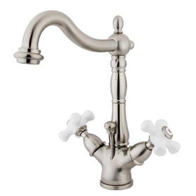 Kingston Brass Two Handle Centerset Deck Mount Lavatory Faucet with Brass Pop-up Drain KS1438PX, Satin Nickelkingston 