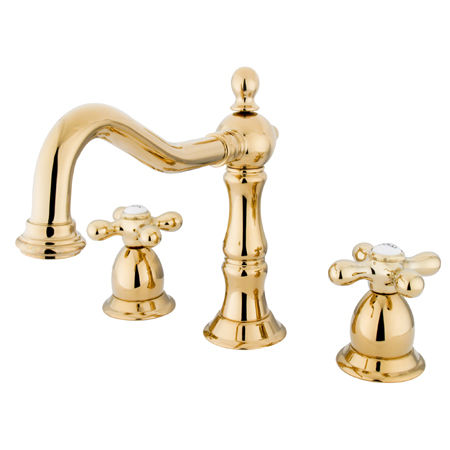 Kingston Brass Two Handle 8 in. to 16 in. Widespread Lavatory Faucet with Brass Pop-up Drain KS1972AX, Polished Brass
