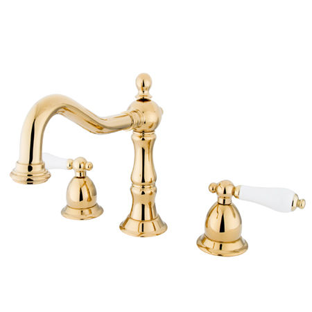 Kingston Brass Two Handle 8 in. to 16 in. Widespread Lavatory Faucet with Brass Pop-up Drain KS1972PL, Polished Brasskingston 