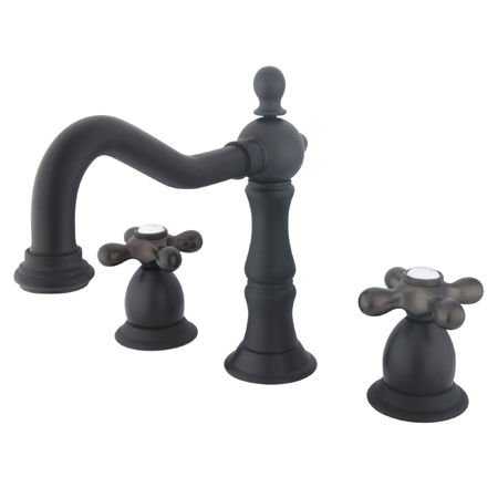 Kingston Brass Two Handle 8 in. to 16 in. Widespread Lavatory Faucet with Brass Pop-up Drain KS1975AX, Oil Rubbed Bronze