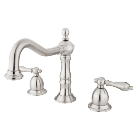 Kingston Brass Two Handle 8 in. to 16 in. Widespread Lavatory Faucet with Brass Pop-up Drain KS1978AL, Satin Nickelkingston 