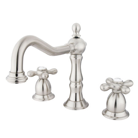 Kingston Brass Two Handle 8 in. to 16 in. Widespread Lavatory Faucet with Brass Pop-up Drain KS1978AX, Satin Nickelkingston 