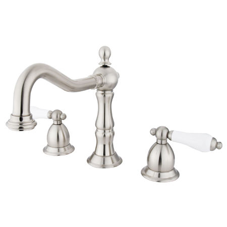 Kingston Brass Two Handle 8 in. to 16 in. Widespread Lavatory Faucet with Brass Pop-up Drain KS1978PL, Satin Nickelkingston 
