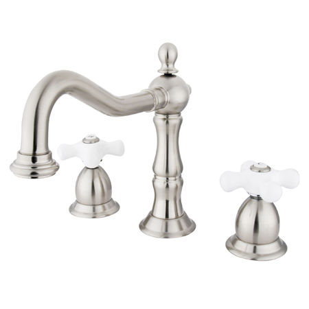 Kingston Brass Two Handle 8 in. to 16 in. Widespread Lavatory Faucet with Brass Pop-up Drain KS1978PX, Satin Nickelkingston 