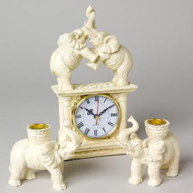 3 Set Elephant Clock and Candle Holders Case Pack 12