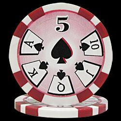 100 High Roller Poker Chips - 5 Redhigh 
