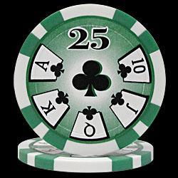 100 High Roller Poker Chips - 25 Green