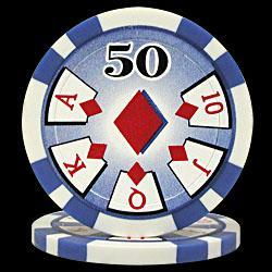 100 High Roller Poker Chips - 50 Blue