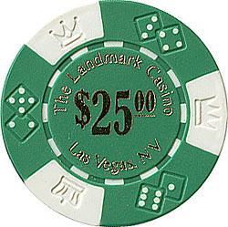 100 Landmark Casino Lucky Crown Poker Chips - $25 Greenlandmark 