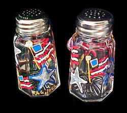 Stars & Stripes Design - Hand Painted - Salt & Pepper Shakers, 2.5 oz.. Set of 2stars 