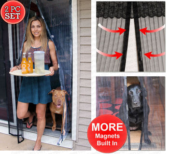 2 Magnetic Screen Mesh Doors - Walk Through Hanging Screen Door - Full Frame Velcro Mosquito Net, Close Automatically Tightly Keep Bugs Out, Lets Fresh Air In, Toddler And Pet Friendly - Deluxe Setmagnetic 