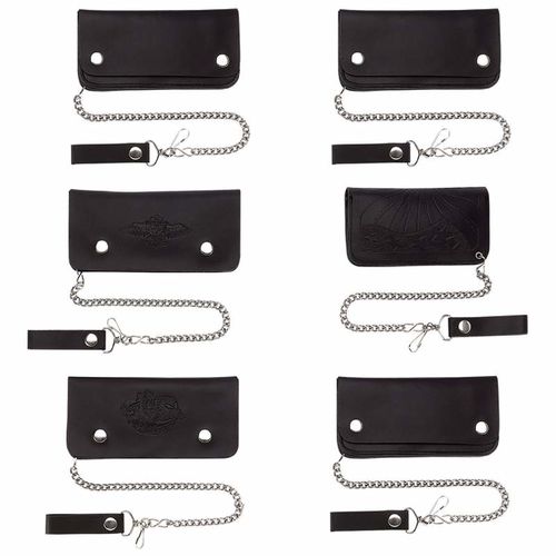 Diamond Plate&trade; 6pc Set Assorted Solid Genuine Leather Biker Wallets with Chains
