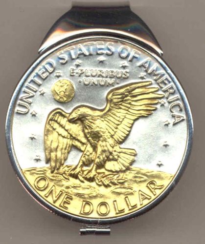2-Toned Gold on Silver Eisenhower dollar  (Spring loaded) Money clip