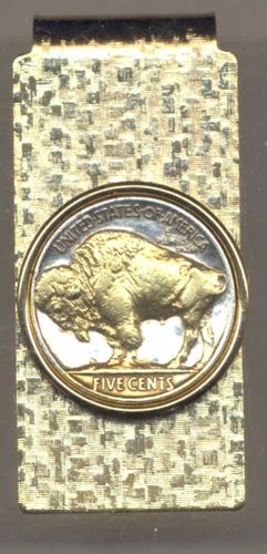 2-Toned Gold on Silver, Old  U.S. Buffalo nickel (Hinged) Money clips
