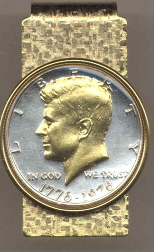 2-Toned Gold on Silver U.S. Bicentennial  Kennedy half dollar (Hinged) Money clips