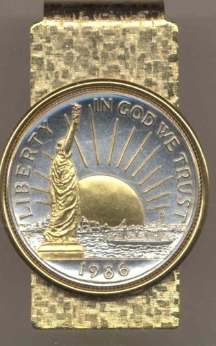 2-Toned Gold on Silver Statue of Liberty half dollar (Hinge) Money clip