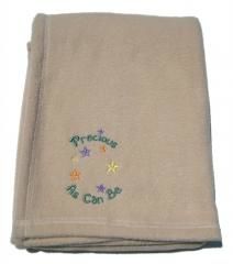 Fleece Embroidered Baby Blanket - Camel (Tan)