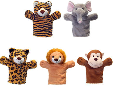 9.5"" 5 Assorted Jungle Animal Hand Puppets Case Pack 25
