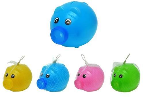 Plastic Piggy Bank in Hangable Netting Assorted Colors Case Pack 48