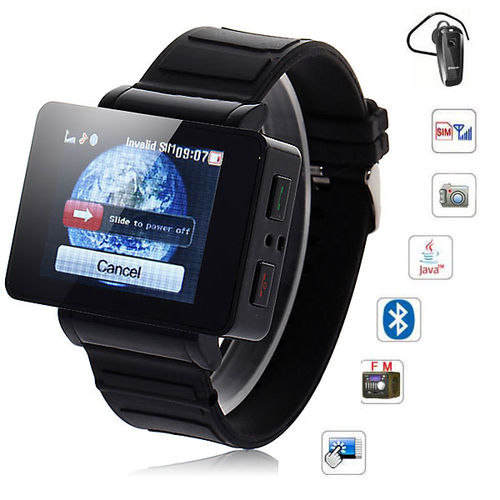 Touch Screen Watch Cell Phone i5 1.75 inch Java FM Single Card Black MP3 MP4 Bluetooth