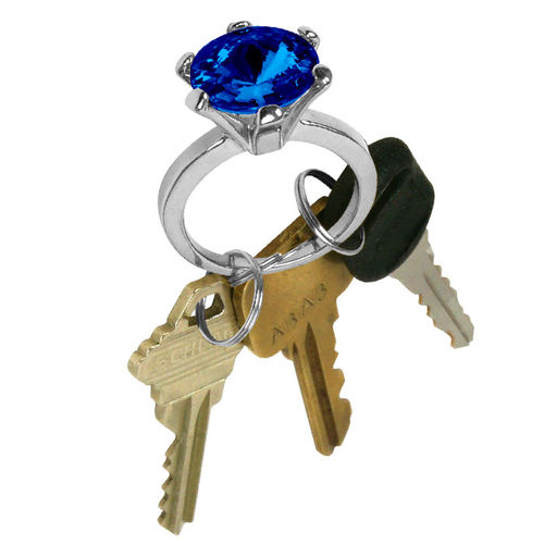Bling Diamond Ring Key Chain - Sapphire Color Stone