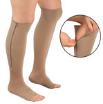 Zipper Pressure Compression Socks Open Toe Knee High Support Stockings - Soft, Breathable Easy On Off Compression Socks Helps Leg Circulation
