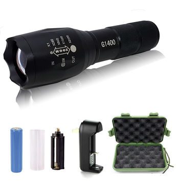 2 - G1400 Portable Zoomable Tactical LED Flashlight - 2500 Lumens - Lithium Ion Rechargeable