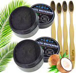 2 Charcoal Teeth Whitening Powder, Natural Activated Charcoal Coconut Shells + 4 Bamboo Toothbrushes - Safe Effective Tooth Whitener Solution