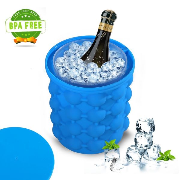 ICE Cube Maker Genie - 3 In 1 -  Space Saving Silicone Ice Cube Maker, Ice Bucket & Beverage Holder - Hold Up To 120 ice cubes - Large  (5.2x5.6")