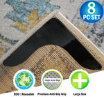 NEW - Reusable V Shaped Corner Area Carpet Rug Grippers - Reusable Rubber Anti Curling Non Slip Skid Pads - 8pc Set