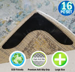 NEW - Reusable V Shaped Corner Area Carpet Rug Grippers - Reusable Rubber Anti Curling Non Slip Skid Pads - 16pc Set