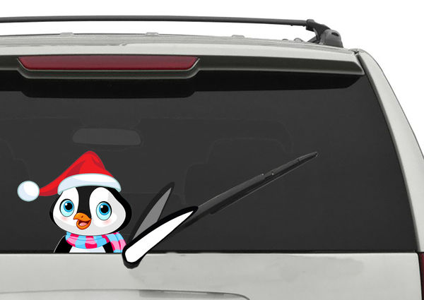 Rear Vehicle Car Window Waving Moving Windshield Wiper Blade Tag Decal Sticker - Christmas Penguin