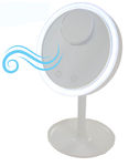 14 LED Makeup 5X Mirror 6.5 With Drying Fan, Plus 10x Mirror Attachment - Variable Light & Fan, Touch Screen - Portable & Cordless
