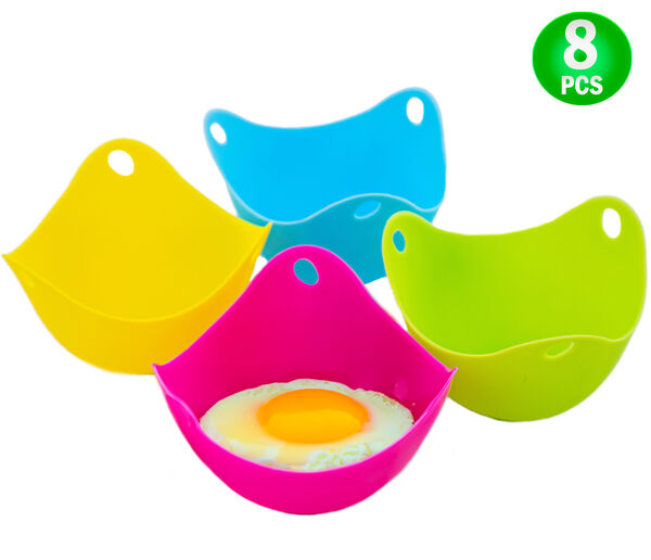 Egg Poacher Silicone Cup 8pc Set - Microwave & Stovetop Boiler Safe for Perfect Poached Eggs -  Poaching Pan, Steamer, & Boiler Floating Insert Cooking Pods