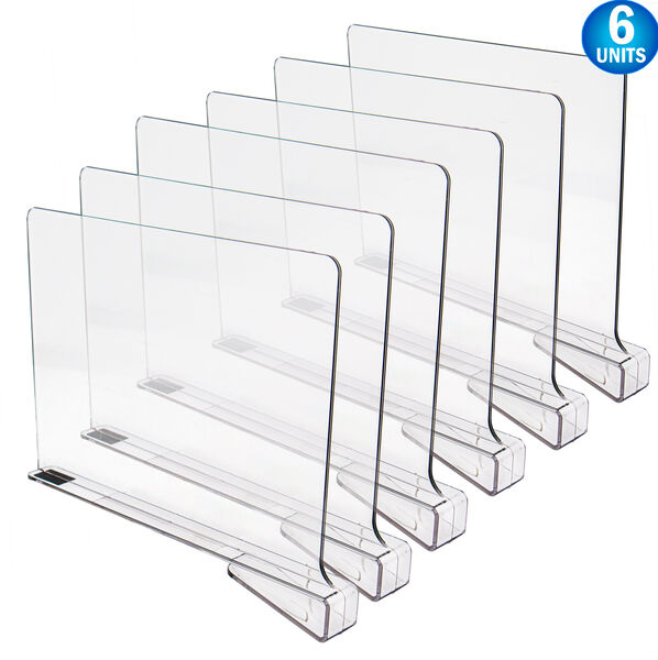 Acrylic Shelf Dividers & Clear Closet Organizer - 6pc - Storage Rack Separator For Organization - Durable & Transparent for Wardrobe, Towels, Clothes, Jeans & Books